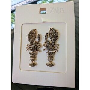 Zara Earrings Women Rhinestone Jointed Lobster Anthracite Grey Silver Dangle NEW